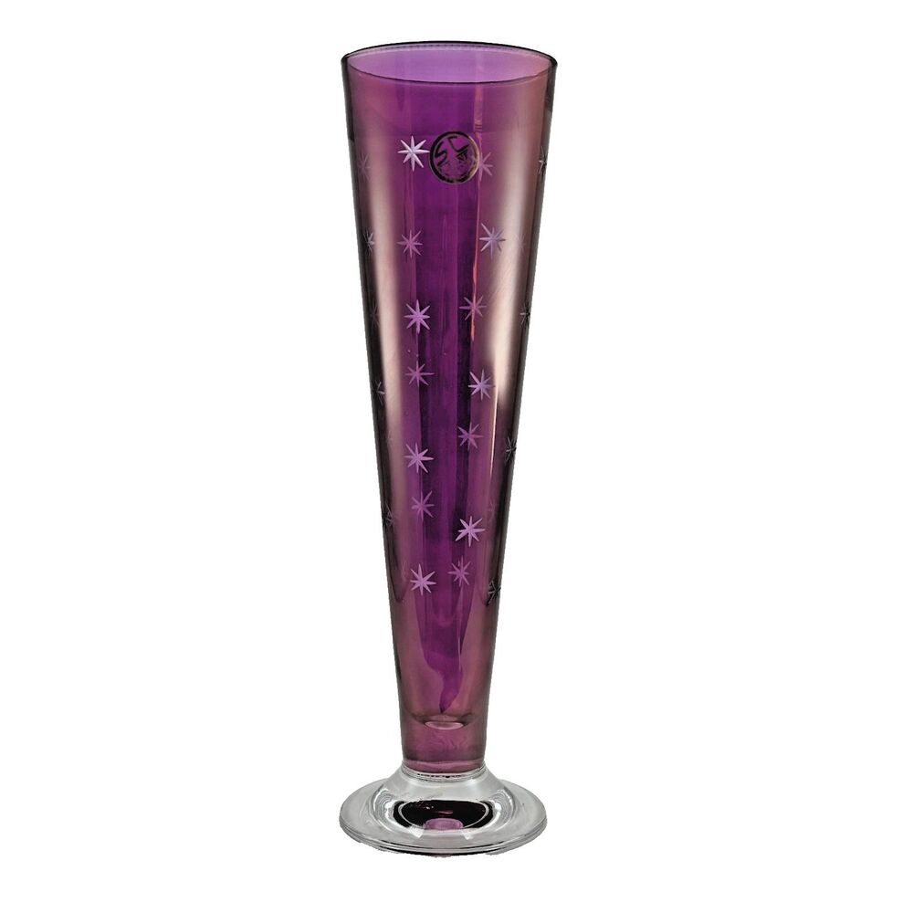 Vintage SC Line Hand-Blown Cranberry Glass Starburst Vase 11 Inches Tall